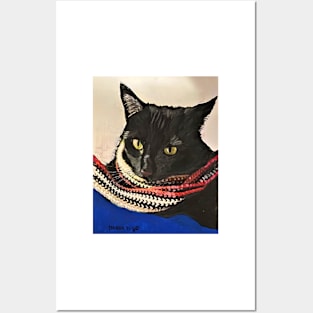 Black Cat with Scarf Posters and Art